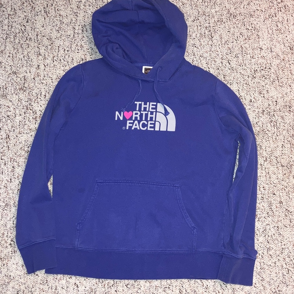 Like New…..The North Face Women’s  Blue Drawstring Hoodie with Gray Logo